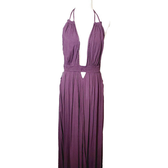 Free People Womens Large Garden Party Maxi Dress Tassels Side Slit Cut-Outs Boho - Picture 2 of 13